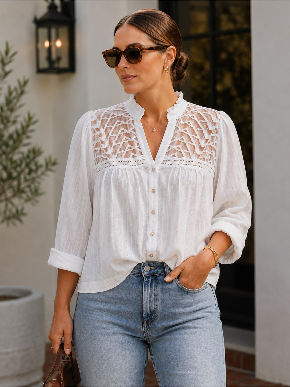 Anthropologie A+ | White Lace Embroidered Boho Blouse - Size 20W